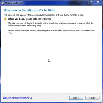 Начало работы с программой Paragon Migrate OS to SSD